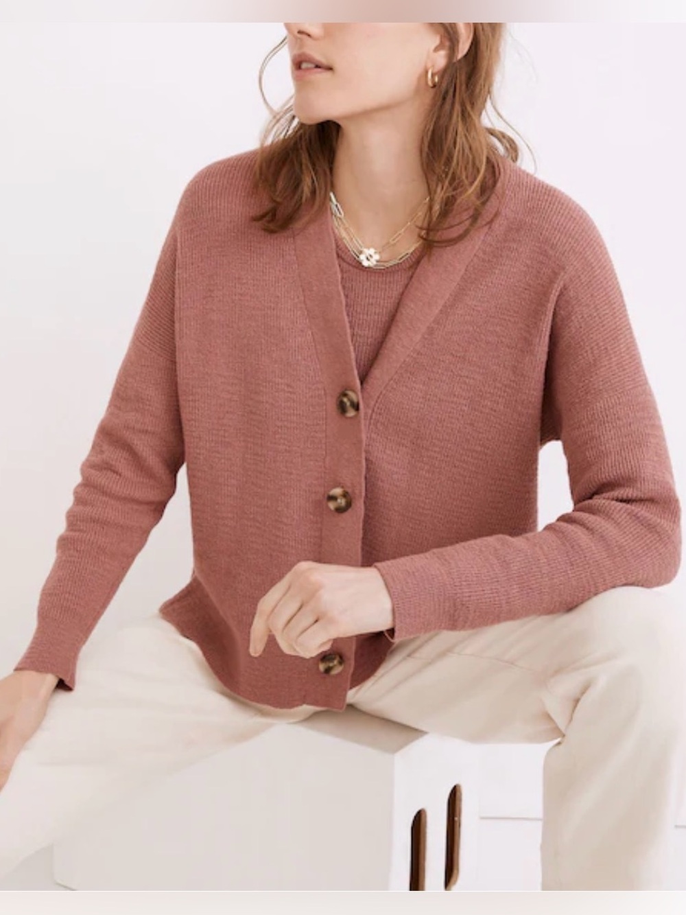 Madewell Birchmoor Cardigan Sweater Pink Preppy Dark Academia Cottagecore Office